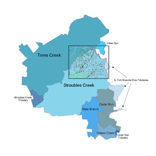 The major surface-flow watersheds of the Town in the square are being subdivided and refined based on urban infrastructure data.