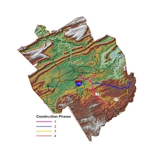 Map representing various construction phases for the I-81 expansion.